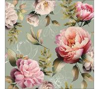 Ambiente - 20 SERVIETTES PAPIER FLEURS PIVOINES 33CM VERT