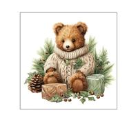 Ambiente - 20 SERVIETTES PAPIER NOËL OURS PELUCHE RÉTRO 33CM