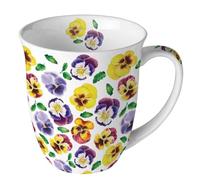 Ambiente Bone China Tasse avec motif pensées en porcelaine, 400 ml, diamètre : 10 cm, blanc multicolore, Lots of Pansies