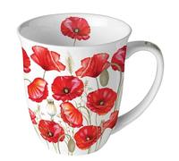 Ambiente Bone China Tasse en porcelaine avec motif coquelicots pour thé ou café, blanc, 400 ml, 10 x 10 x 10,5 cm