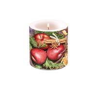 AMBIENTE Bougie décorative - Pommes et Cannelle Noël - Hauteur 9 cm - Diamètre 7.5 cm - Durée de combustions environ 35 heures G