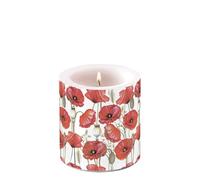 Ambiente Bougie pilier en paraffine - 7,5 x 9 cm - Avec motif coquelicots - Durée de combustion 35 h et parfum neutre - Bougie de table - Bougie cylindrique - Décoration de bougie - Blanc rouge