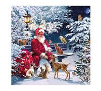 Ambiente Lot de 20 serviettes de table - Motif de Père Noël assis sur le banc entouré d’animaux - 33 cm JNS_475691 Multicolore