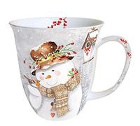 Ambiente Mug de Noël Bonhomme de neige tenant Robin Mug 0.4L en porcelaine anglaise