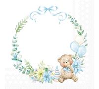 Ambiente Serviette Bébé Teddy 20 pcs. Imprimé d'un côté pour découpage, 33x33 cm, Blanc, Quartier Motif, Toute l'année, Papier Blue