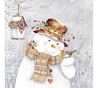Ambiente Serviette de Table de Noël 33 cm Bonhomme de Neige Tenant Robin Serviettes