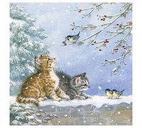 Ambiente Serviette de Table de Noël 33 cm Chatons Regarder des Oiseaux Serviettes