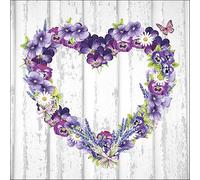 Ambiente Serviette Motif : Mauve Coeur - Coeur de Fleurs - 20 Serviettes par Paquet, 33x33 CM