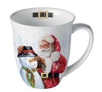 Ambiente Tasse à café Tasse à thé Tasse 0,4 l en porcelaine fine Bonhomme de neige et Père Noël Noël Avent Noël hiver