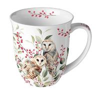 Ambiente Tasse à café Tasse à thé Tasse 0,4 l en porcelaine fine Motif couple de chouettes en hiver