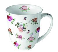 Ambiente Tasse à café/thé en porcelaine 400 ml - Motif roses - Style rétro/vintage dans des couleurs délicates - Série Charlotte White