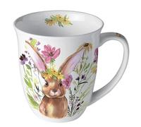 Ambiente Tasse à thé - Tasse à café - 0,4 l - Pâques - Lapin - Fleurs - Herbes - Porcelaine fine - Série girl bunny