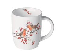 Ambiente Tasse à thé - Tasse à café - 200 ml - Oiseaux branches dans paysage d'hiver - Porcelaine fine - Série Christmas Robins