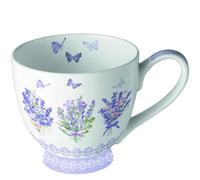 Ambiente Tasse à thé Tasse à café Tasse à café Tasse 450 ml Lavande Papillons dans des couleurs délicates Porcelaine fine Série Lovely Lavande Motif toute l'année