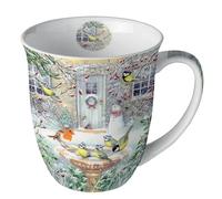 Ambiente Tasse de Noël oiseaux sur bain d'oiseaux en hiver en porcelaine. Tasse à motif pour la table dressée et comme cadeau, 0,4 l x H 10,5 cm