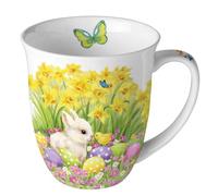 Ambiente Tasse en porcelaine - 400 ml - Diamètre : 10 cm - Hauteur : 10,5 cm - Avec motif de lapin et fleurs de Pâques