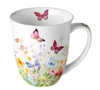 Ambiente Tasse en porcelaine avec papillons et fleurs en blanc champ, porcelaine anglaise, 400 ml, diamètre 10 cm, hauteur 10,5 cm