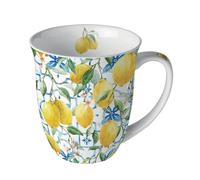 Ambiente Tasse en porcelaine de 10 cm avec motif citron - 0,4 l - Tasse à café, tasse à thé et cacao - Vaisselle d'été - Tasse en porcelaine - Jaune méditerranéen blanc