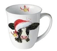 Ambiente Tasse en porcelaine d'environ 400 ml Tasse en porcelaine pour thé ou café Automne Hiver Noël Noël Noël Vache Bell