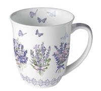 Ambiente Tasse en porcelaine d'environ 400 ml Tasse en porcelaine pour thé ou café Printemps été Floral Lovely Lavande blanche