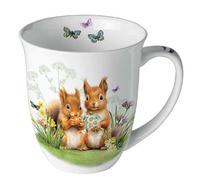 Ambiente Tasse en porcelaine d'environ 400 ml Tasse en porcelaine pour thé ou café Printemps été Petits squirrels