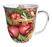 AMBIENTE Tasse en Porcelaine Fine - Pommes et Cannelle Noël - Hauteur 11 cm - Diamètre 10 cm - 0.4 L