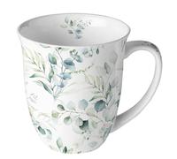 Ambiente Tasse naturelle feuilles d'eucalyptus en porcelaine. Tasse à motif pour la table dressée et comme cadeau, 0,4 l x H 10,5 cm