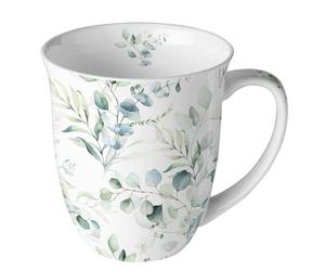 Ambiente Tasse naturelle feuilles d'eucalyptus en porcelaine. Tasse à motif pour la table dressée et comme cadeau, 0,4 l x H 10,5 cm