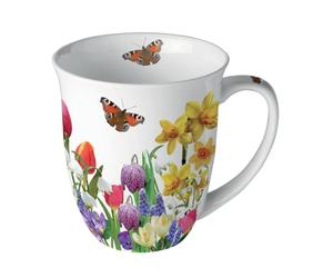 Ambiente Tasse Porzellan Jumbotasse Kaffee/Teetasse 400 ml Frühling Blumen Schmetterlinge Serie spring feeling