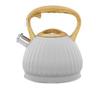AMBITION Bouilloire en acier inoxydable pour induction 2,5 l Bouilloire Curly avec poignée sifflante aspect bois Tous types de feux