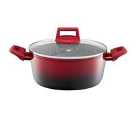 AMBITION Faitout anti-adhésif 28 cm avec couvercle en verre 6,7 l Ombre Red en aluminium tous feux induction aspect pierre rouge