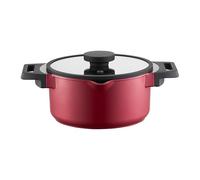 AMBITION Faitout avec bec verseur et couvercle 20 cm Noel 2,6 l Casserole en fonte d'aluminium avec revêtement antiadhésif Tous feux Rouge Extérieur
