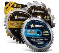 AMBOSS lame scie circulaire 165x20mm (set de 3) - lame de scie 165x20 - lame scie circulaire Ø 165mm - compatible Bosch GKS 18 V-57 g, Bosch GKT 55 GCE, Makita SP6000