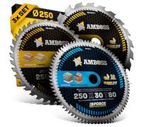 AMBOSS lame scie circulaire 250x30mm (set de 3) - lame de scie 250x30 - lame scie circulaire Ø 250mm - compatible Mafell Erika 85 EC, DWE 7492 et bien plus encore