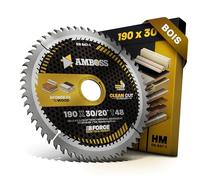 AMBOSS WERKZEUGE Lame de scie circulaire en métal dur 190 x 30 mm 20 dents 48 dents alternées pour bois - Coupe fine. Lame de scie 190 mm + bague de réduction 20 30 mm. Compatible avec Bosch GKS 190