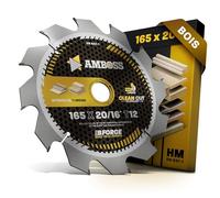 AMBOSS WERKZEUGE® Lame de scie circulaire HM 165 x 20 16 Z12 dents alternées pour bois 165 mm + bague de réduction 16/20 mm. Compatible avec Bosch GKS 165. GKS 55+