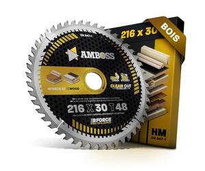 Amboss Werkzeuge Lame de scie circulaire HM 216 x 30 mm Z48 Dents alternées pour bois sans fil Coupe fine Lame de scie 216 mm Compatible avec Bosch GTS 635-216 Metabo TS 216 Festool KS 60. SYM 70.