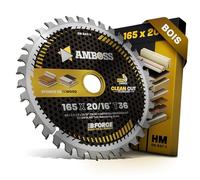 Amboss Werkzeuge® Lame de scie circulaire HM, à dents alternées, pour bois, à coupe fine, 165 mm, Z36, avec bague de réduction 20/16 mm, compatible avec Metabo KS1157S MagnumTK1256, KS1155S Magnum