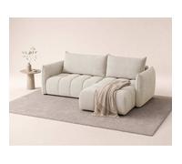 Ambroise - Canapé d'angle droit 4 places convertible avec coffre en velours texturé - Beige