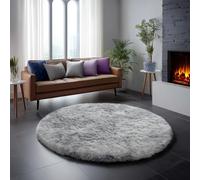 Amdrebio Grand tapis doux à poils longs pour salon, chambre ou chambre d’enfant, tapis rond moderne et rustique, gris clair tie-dye, 2,1 m