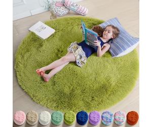 Amdrebio Grand tapis rond à poils longs, doux et moderne, pour salon, chambre à coucher, salle de jeux, chambre d’enfant ou chambre de bébé, décoration esthétique, vert pelouse, 1,8 m