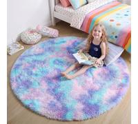 Amdrebio Grand tapis rond pelucheux et mignon pour chambre de fille, salon, salle de jeux, chambre d'enfant, salle de classe, 2,1 m, violet arc-en-ciel