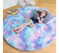 Amdrebio Grand tapis rond pelucheux et mignon pour chambre de fille, salon, salle de jeux, chambre d'enfant, salle de classe, 2,1 m, violet arc-en-ciel