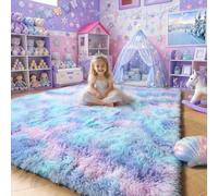 Amdrebio Tapis arc-en-ciel violet pour chambre à coucher et chambre de fille, tapis coloré à motif de sirène La Reine des Neiges pour salle de jeux, chambre d'enfant, dortoir, 91 x 152 cm, petit tapis