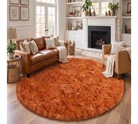 Amdrebio Tapis rond à poils longs pour chambre à coucher, salon, chambre d'enfant, dortoir, salle de classe, orange brûlée, 1,2 m