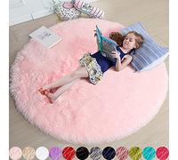 Amdrebio - Tapis rond à poils longs pour chambre de fille, tapis pelucheux à poils longs pour chambre d'enfant, salon, crèche, dortoir, salle de classe, adolescent, joli tapis de jeu pour bébé,