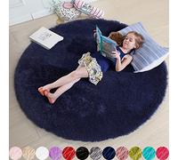 Amdrebio Tapis rond à poils longs pour chambre de garçon, chambre à coucher, tapis rond pelucheux pour enfants ou adolescents, décoration de salon, tapis bleu foncé pour dortoir, 1,2 m