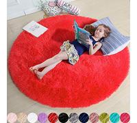Amdrebio Tapis rond à poils longs pour chambre de garçon, décoration esthétique de chambre d'enfant, salon, dortoir, salle de classe, tapis de Noël, rouge, 1,5 m