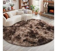 Amdrebio Tapis rond marron tie-dye, tapis pelucheux à poils longs pour chambre d'enfant ou salon, beau tapis de sol en fourrure pour salle de jeux, dortoir, chambre de bébé, 1,2 m