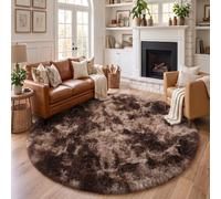 Amdrebio Tapis rond marron tie-dye, tapis pelucheux à poils longs pour chambre d'enfant ou salon, beau tapis de sol en fourrure pour salle de jeux, dortoir, chambre de bébé, 1,2 m